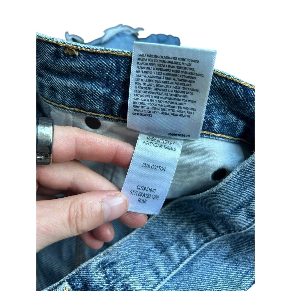 AGOLDE Rumi High Rise Distressed Denim Shorts Blue Button Fly Women's 27